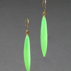 Tomfoolery Green Lucite Sliver Drop Earrings New