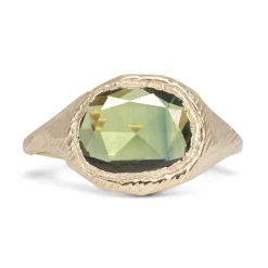 Tomfoolery Green Sapphire Brushed Signet Ring Outlet