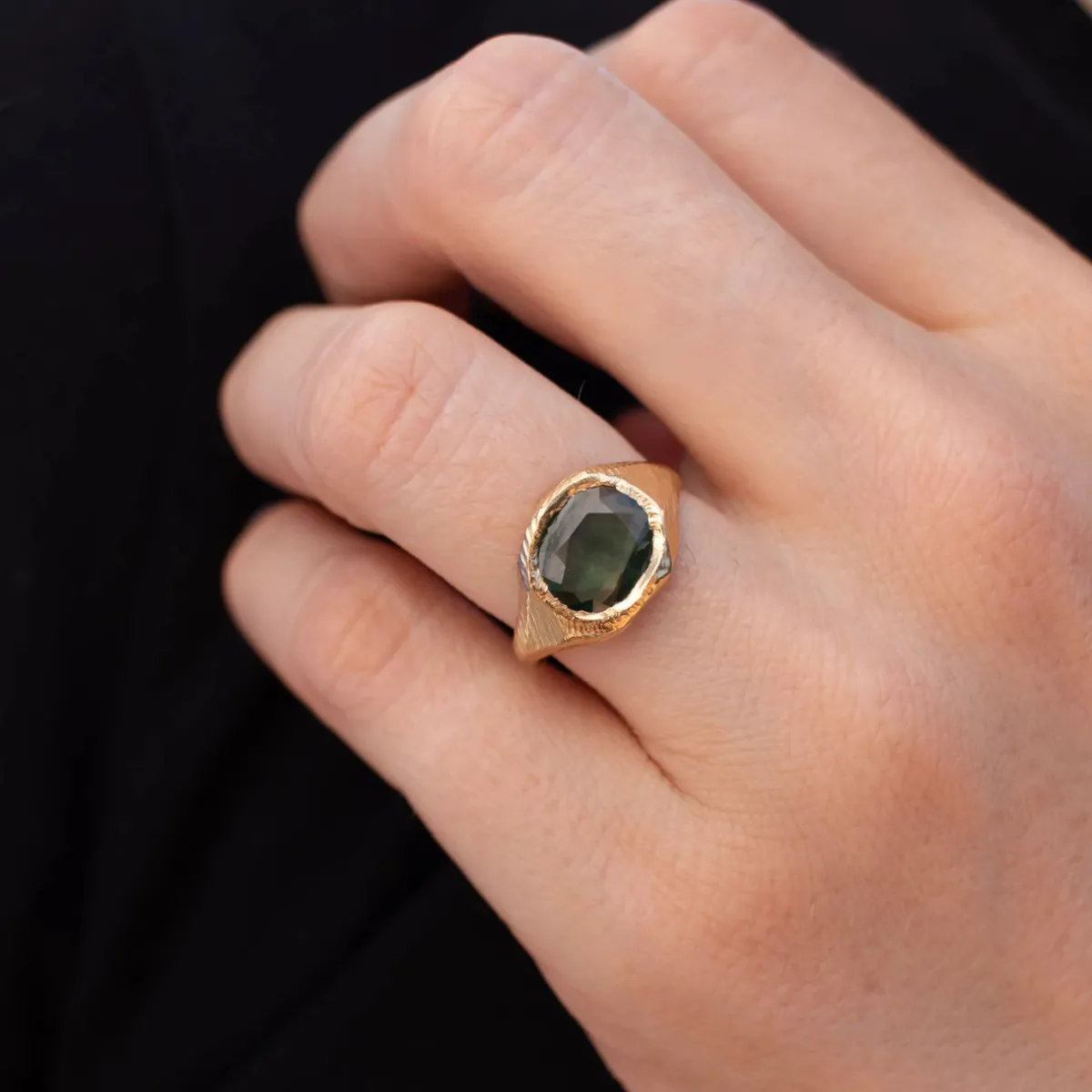 Tomfoolery Green Sapphire Brushed Signet Ring Outlet