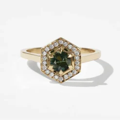 Tomfoolery Green Sapphire Hex Engagement Ring Hot