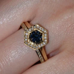 Tomfoolery Green Sapphire Hex Engagement Ring Hot
