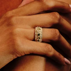 Tomfoolery Green Sapphire Tapered Woven Ring Clearance