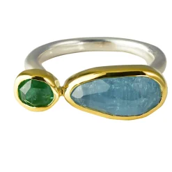 Tomfoolery Green Tourmaline & Aquamarine Two Stone Ring Sale