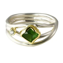 Tomfoolery Green Tourmaline & Silver Narrow Wrap Ring Hot