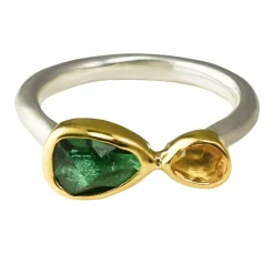 Tomfoolery Green Tourmaline & Yellow Beryl Two Stone Ring Hot