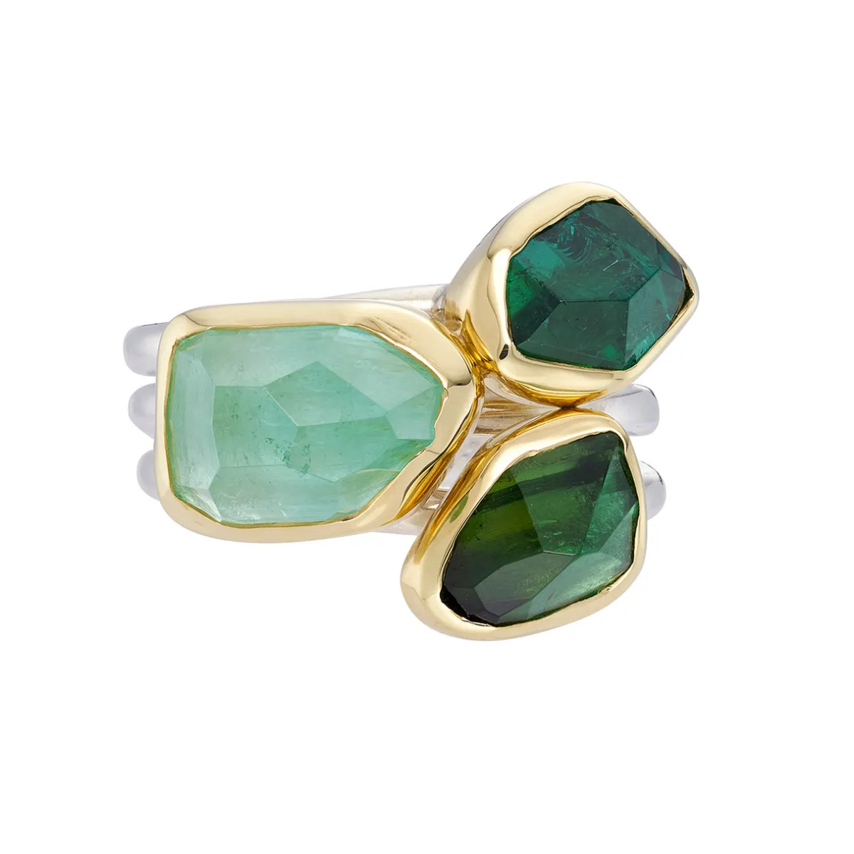 Tomfoolery Green Tourmaline Mix Triple Band Ring New