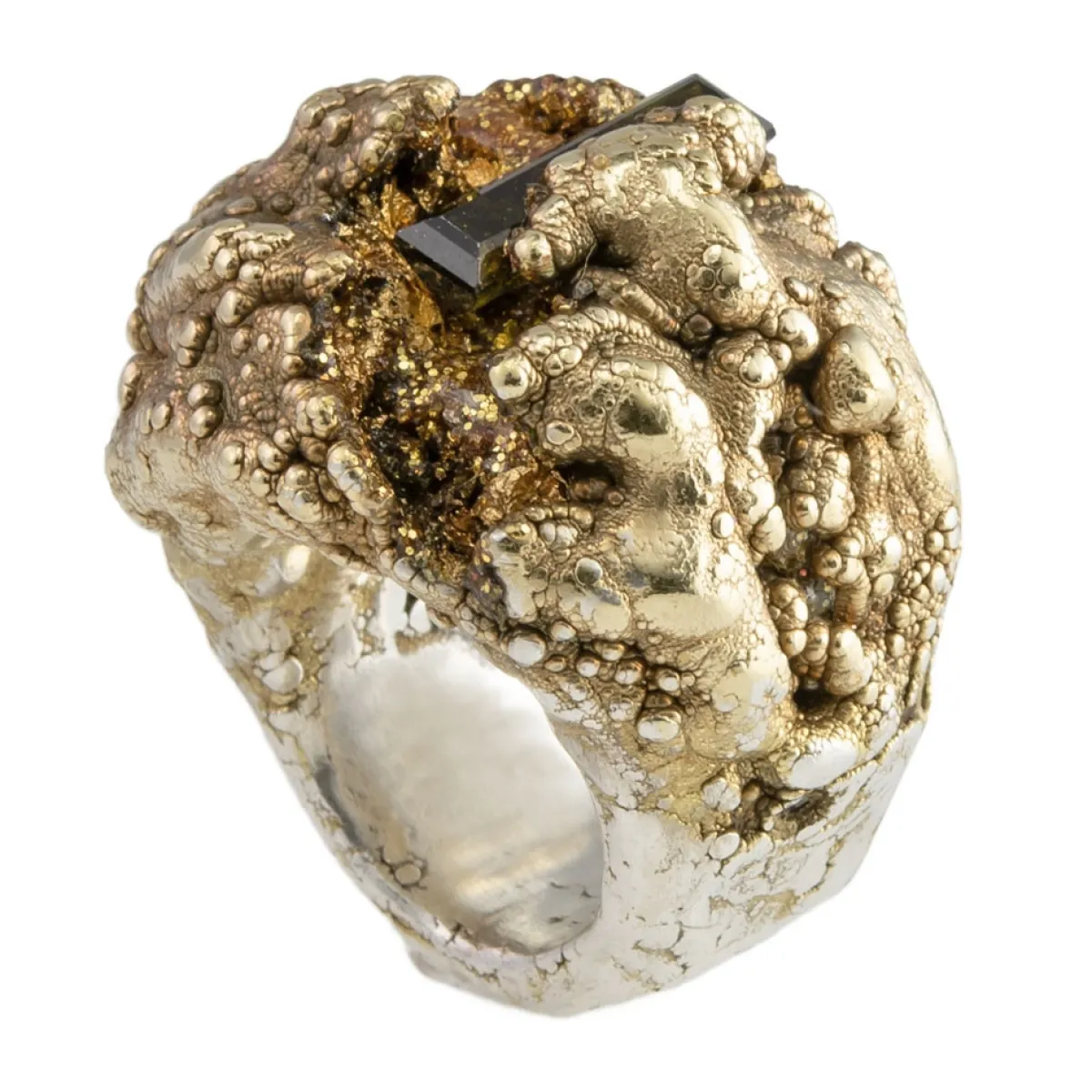 Tomfoolery Green Tourmaline Silver & Gold Chunky Ring Clearance