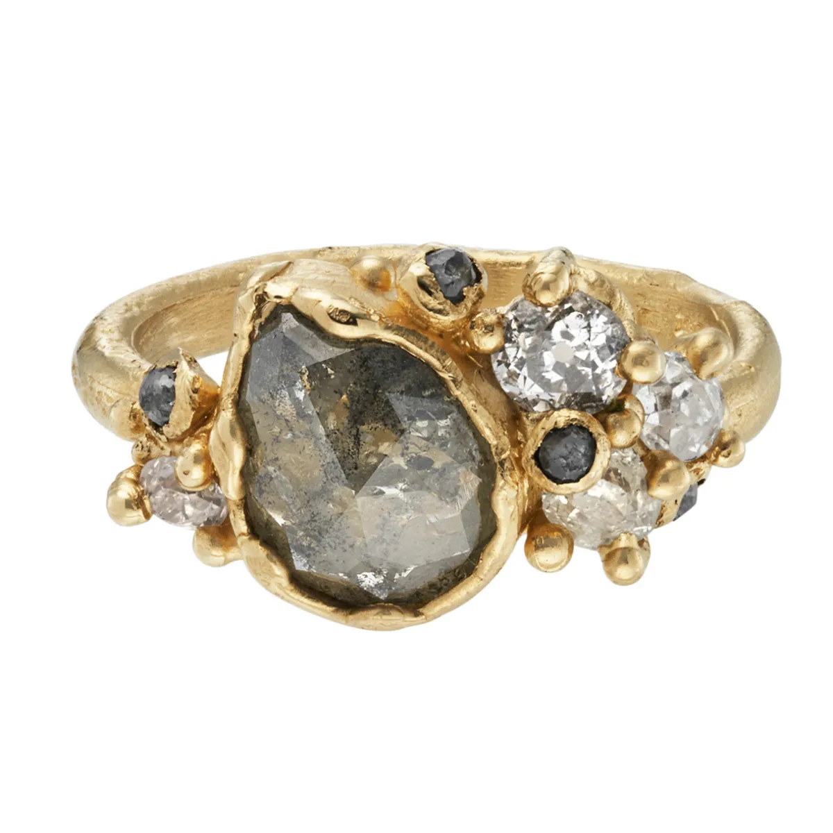 Tomfoolery Grey Pear Rose Cut Diamond Cluster Art Ring New