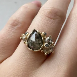 Tomfoolery Grey Pear Rose Cut Diamond Cluster Art Ring New