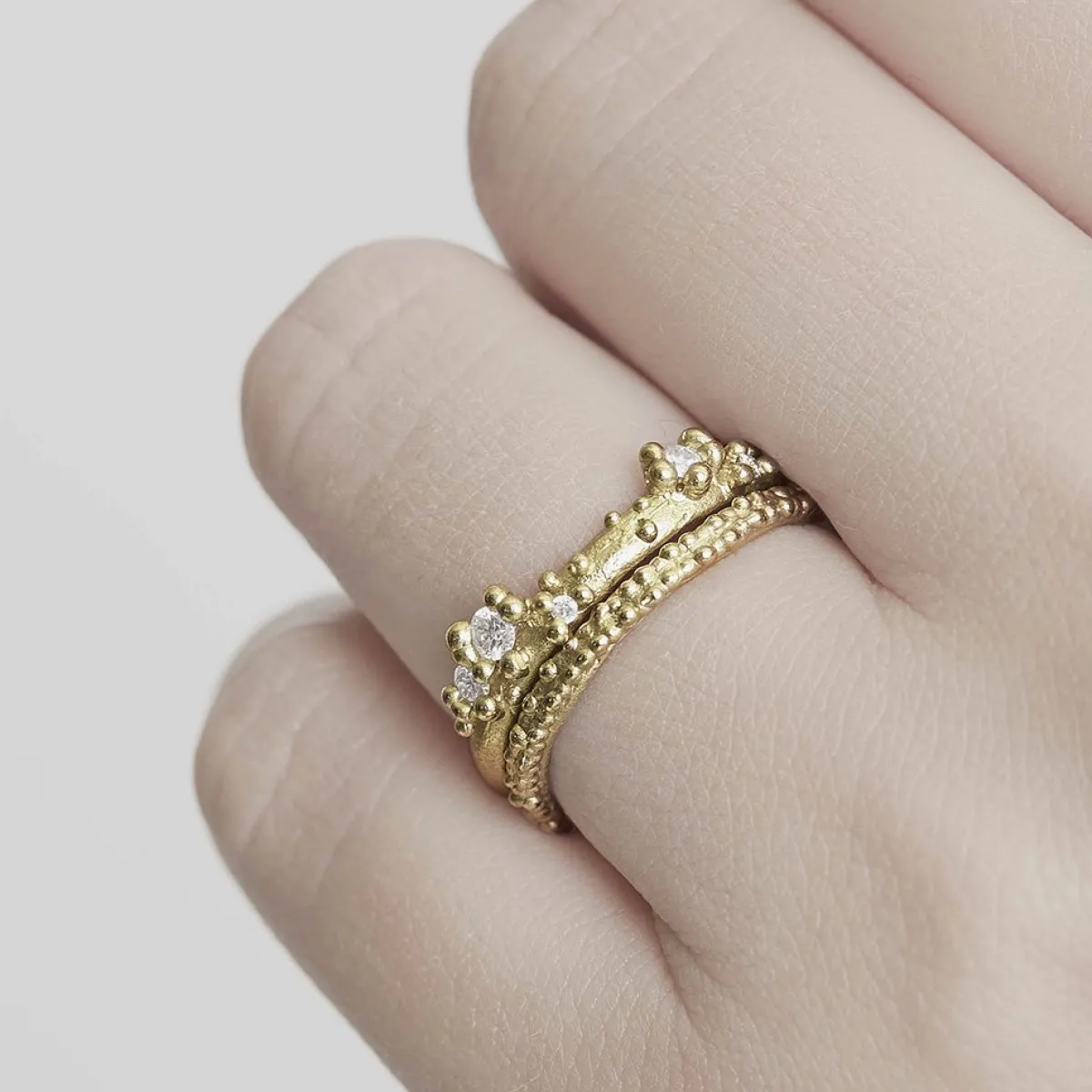 Tomfoolery Half Round Band With Diamonds & Granules Fashion