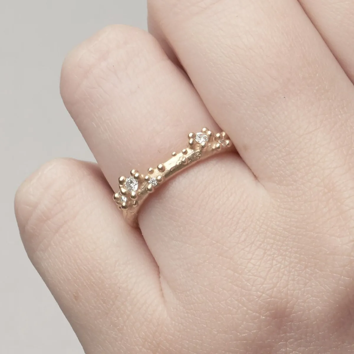 Tomfoolery Half Round Band With Diamonds & Granules Fashion