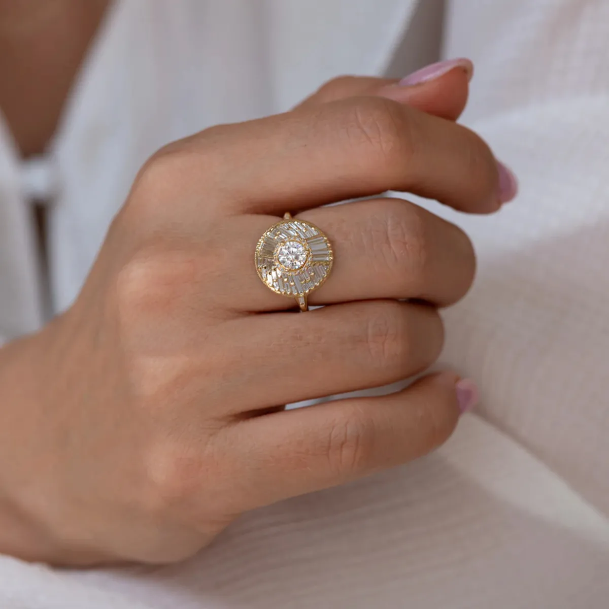 Tomfoolery Halo Engagement Ring with Baguette Diamonds Best