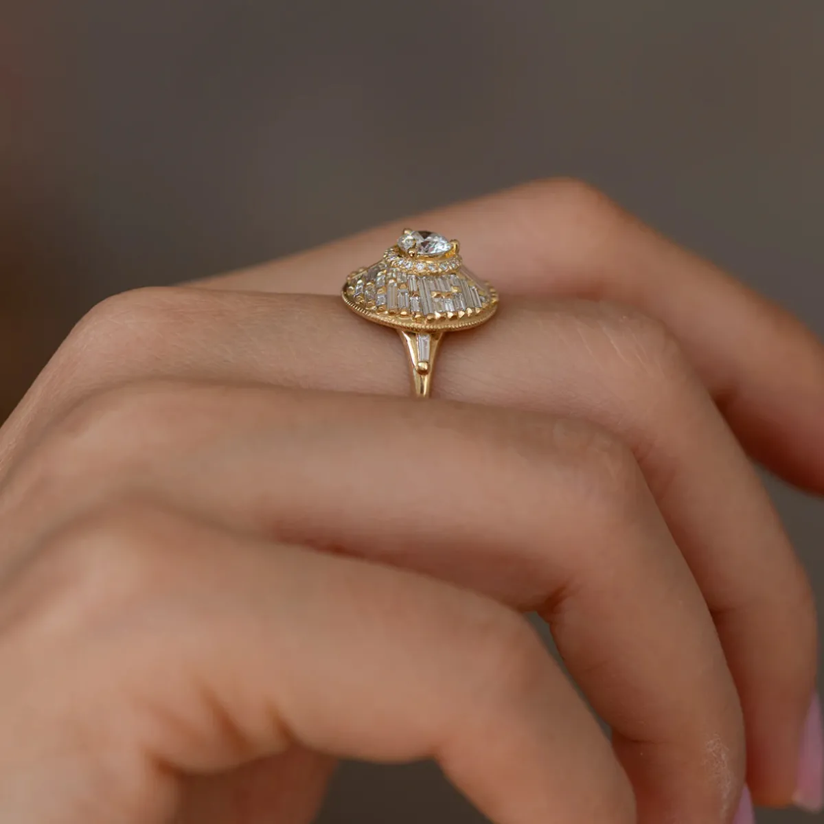 Tomfoolery Halo Engagement Ring with Baguette Diamonds Best