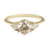 Tomfoolery Hazeline 14ct Yellow Gold Three Stone Champagne & White Diamond Ring New