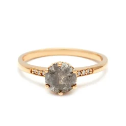 Tomfoolery Hazeline Solitaire 14ct Yellow Gold Grey & White Diamond Ring Sale