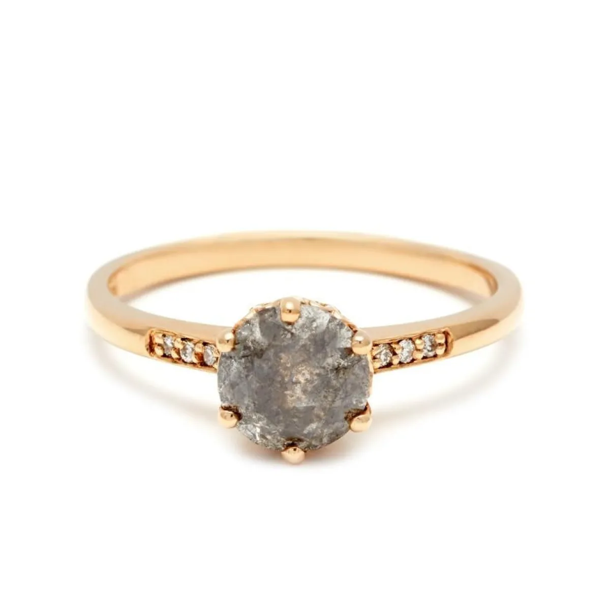Tomfoolery Hazeline Solitaire 14ct Yellow Gold Grey & White Diamond Ring Sale