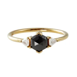 Tomfoolery Hex Black Diamond and White Diamond Ring Outlet