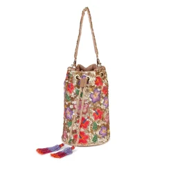Tomfoolery Hibiscus Sequinned Bucket Bag New