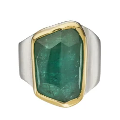 Tomfoolery Irregular Green Tourmaline Wide Statement Ring Hot
