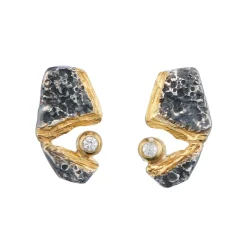 Tomfoolery Irregular Oxidised Silver & White Sapphire Studs Sale