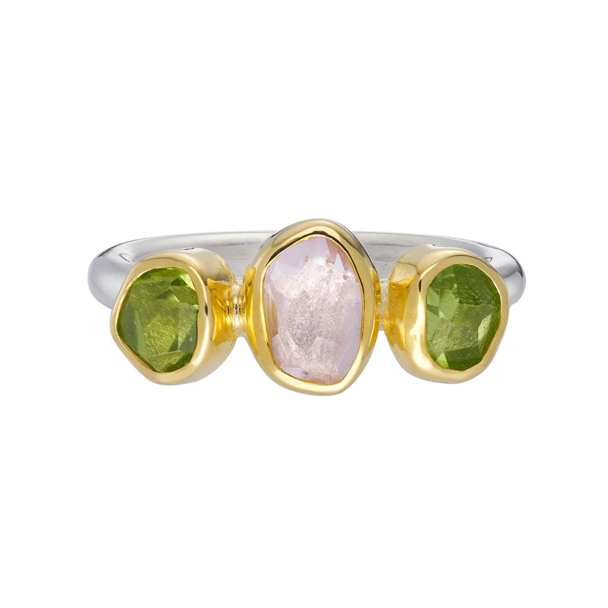 Tomfoolery Irregular Peridot & Morganite Three Stone Ring Outlet