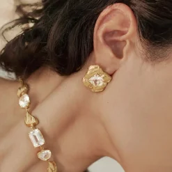 Tomfoolery Jaqi Gold White Sapphire Studs Clearance