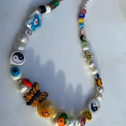 Tomfoolery Kaleidoscope Dream Beaded Pearl & Ceramic Necklace New