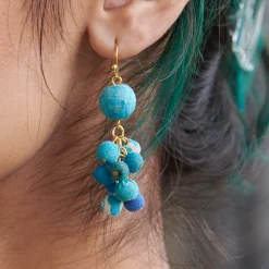 Tomfoolery Kantha Azure Dangle Cluster Earrings Clearance