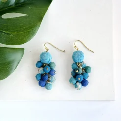 Tomfoolery Kantha Azure Dangle Cluster Earrings Clearance
