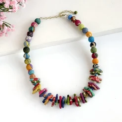 Tomfoolery Kantha Paired Beaded Triangle Necklace Sale