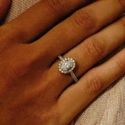 Tomfoolery Lab Oval Diamond Halo White Gold Ring Sale