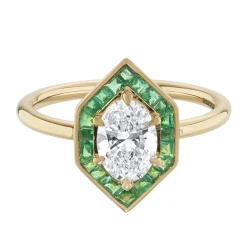Tomfoolery Lab Oval Diamond Hex Emerald Channel Set Ring Fashion