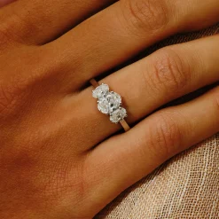 Tomfoolery Lab Oval Diamond Three Stone Ring Online