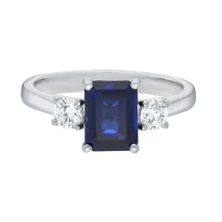 Tomfoolery Lab Sapphire & Diamond Three Stone Ring Sale