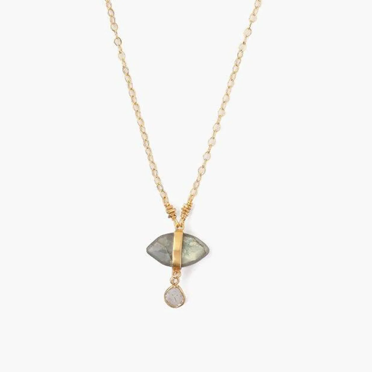 Tomfoolery Labradorite Evil Eye & Sliced Diamond Charm Necklace Sale