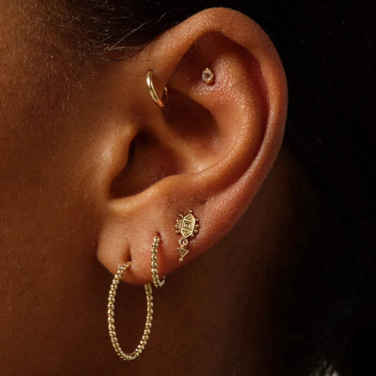 Tomfoolery Large Beaded 9ct Yellow Gold Round Clicker Hoops Sale