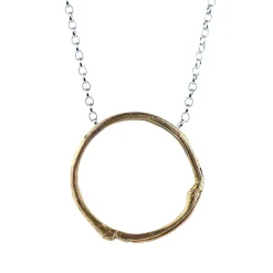 Tomfoolery Large Bronze & Silver Bamboo Hoop Necklace New