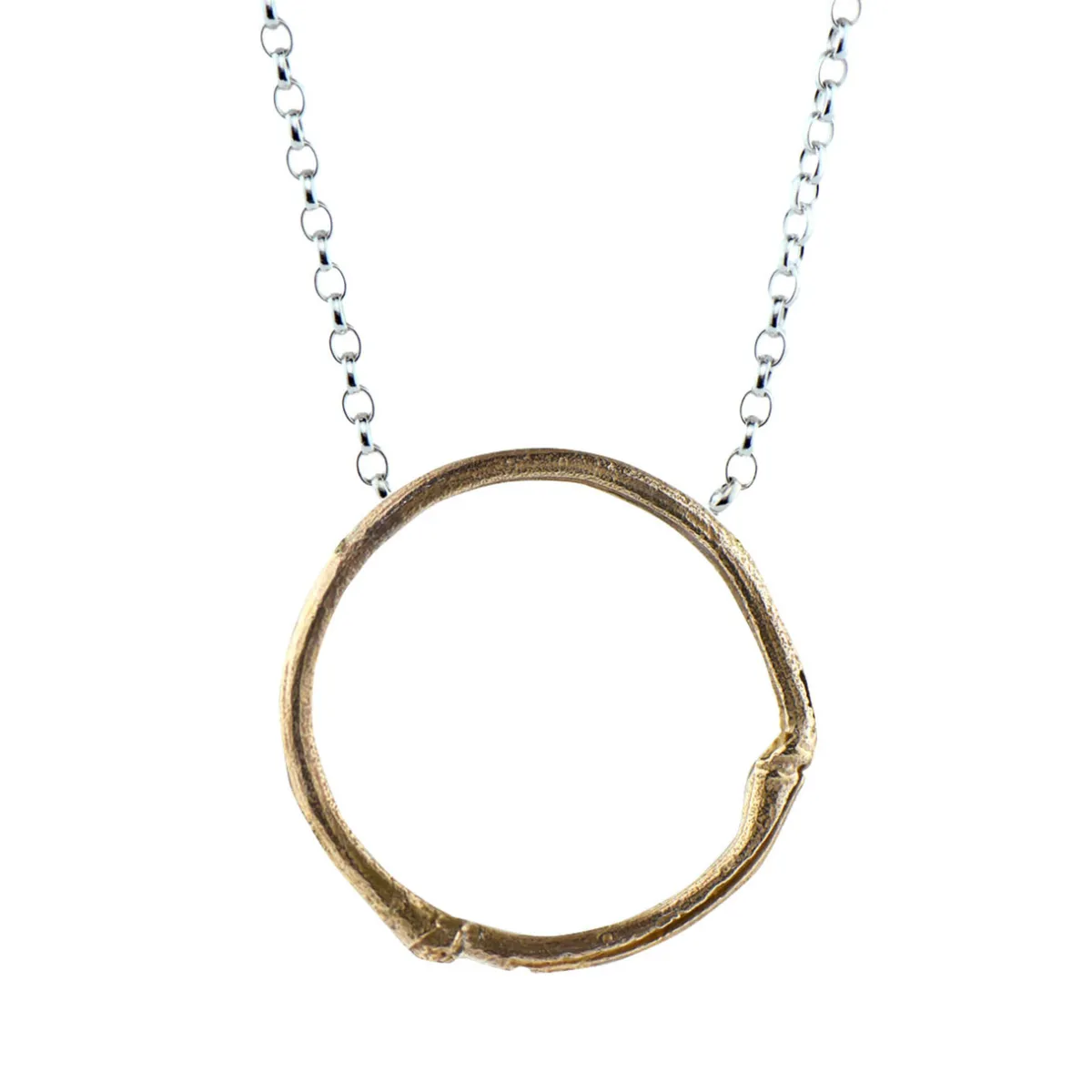 Tomfoolery Large Bronze & Silver Bamboo Hoop Necklace New