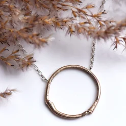 Tomfoolery Large Bronze & Silver Bamboo Hoop Necklace New