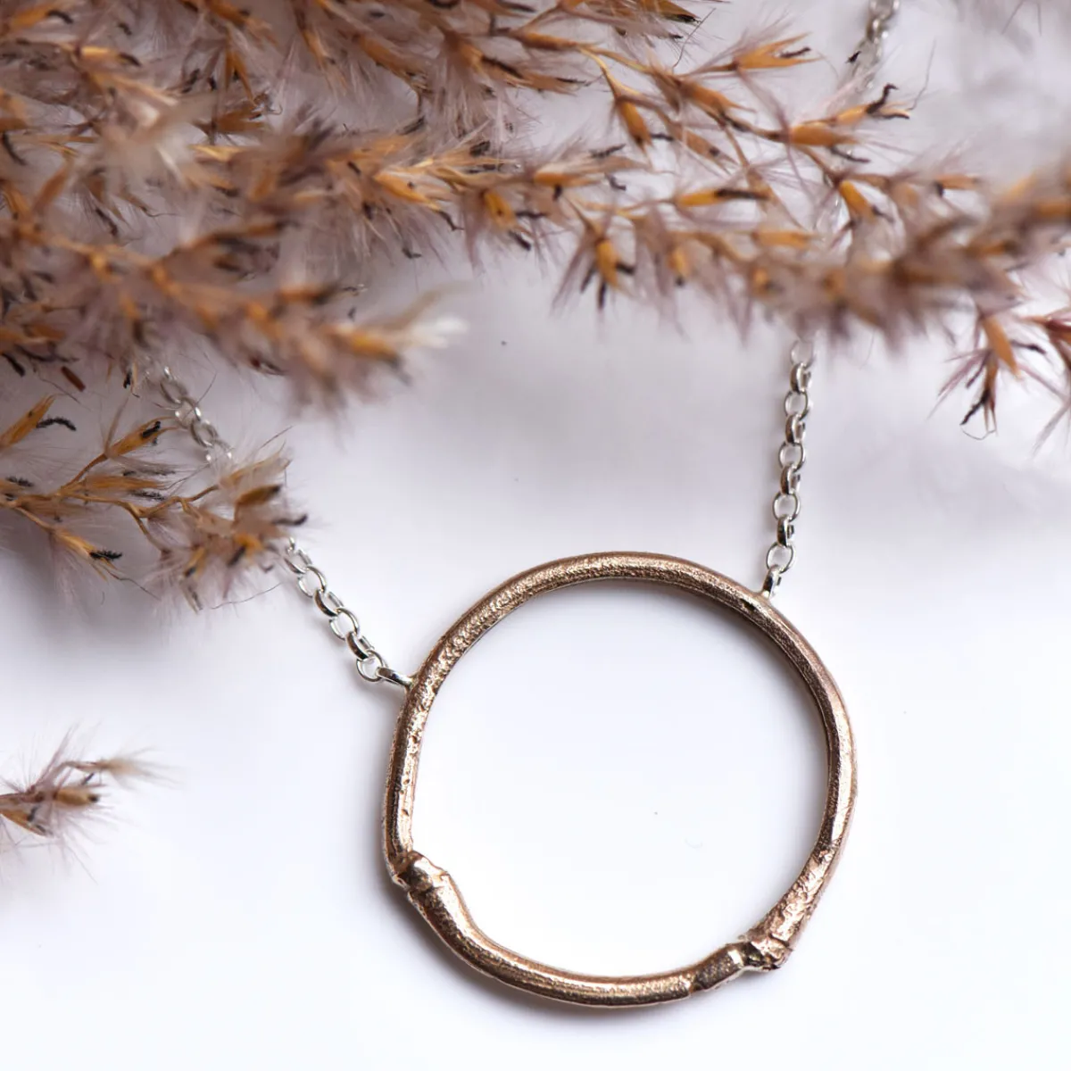 Tomfoolery Large Bronze & Silver Bamboo Hoop Necklace New