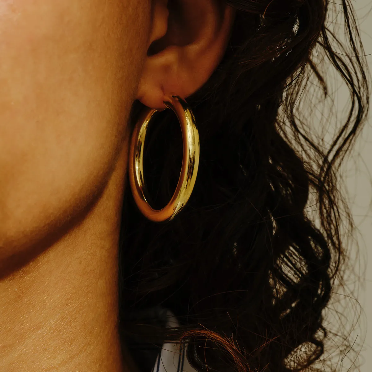 Tomfoolery Large Chunky Tube Gold Plated Silver Hoop 33mm Discount