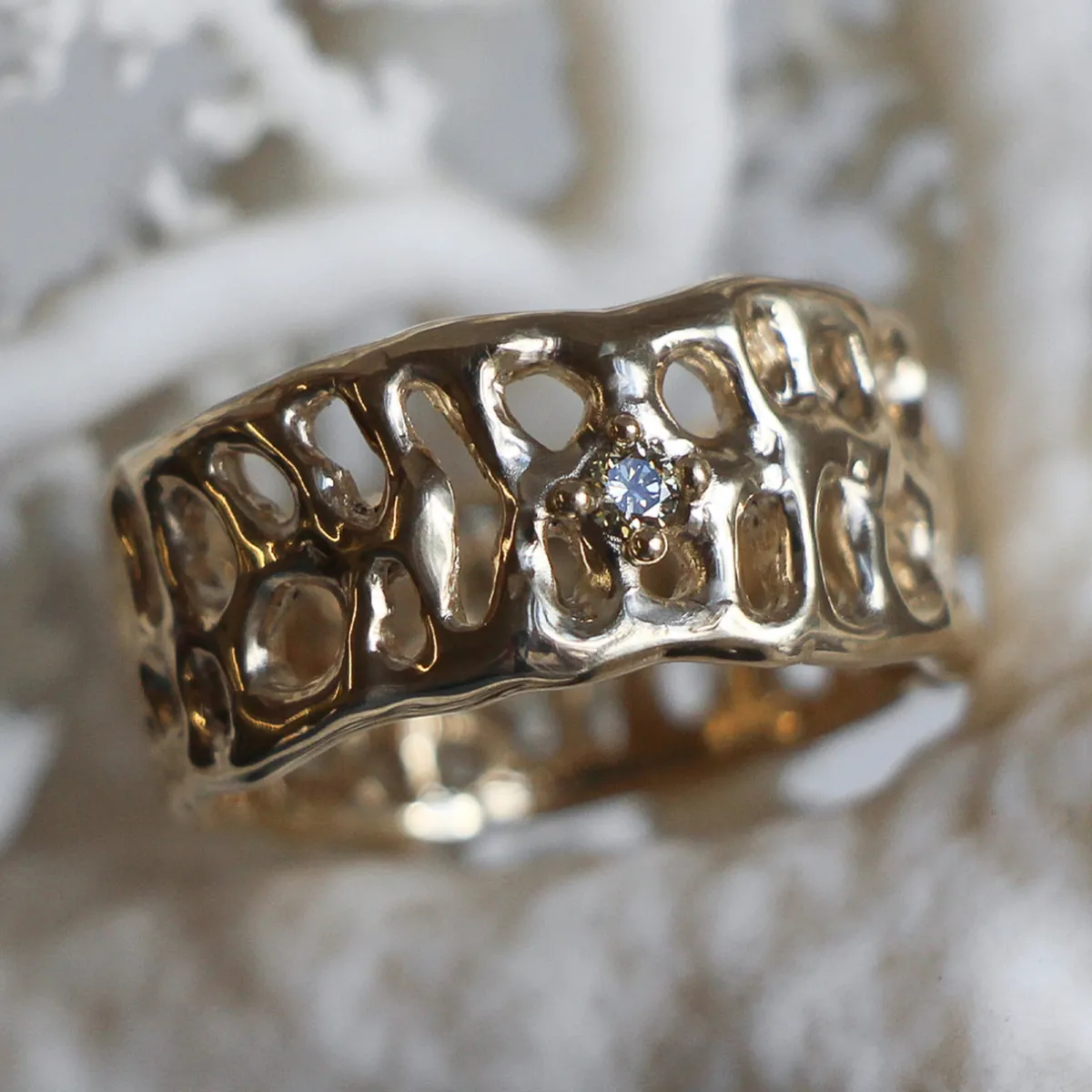 Tomfoolery Large Coral Ring with Champagne Diamond Hot