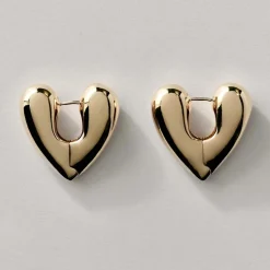 Tomfoolery Large Gold Heart Hinge Hoops Hot
