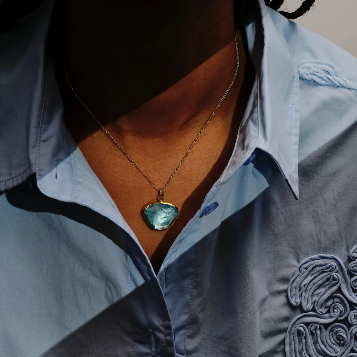 Tomfoolery Large Irregular Aquamarine Pendant Hot