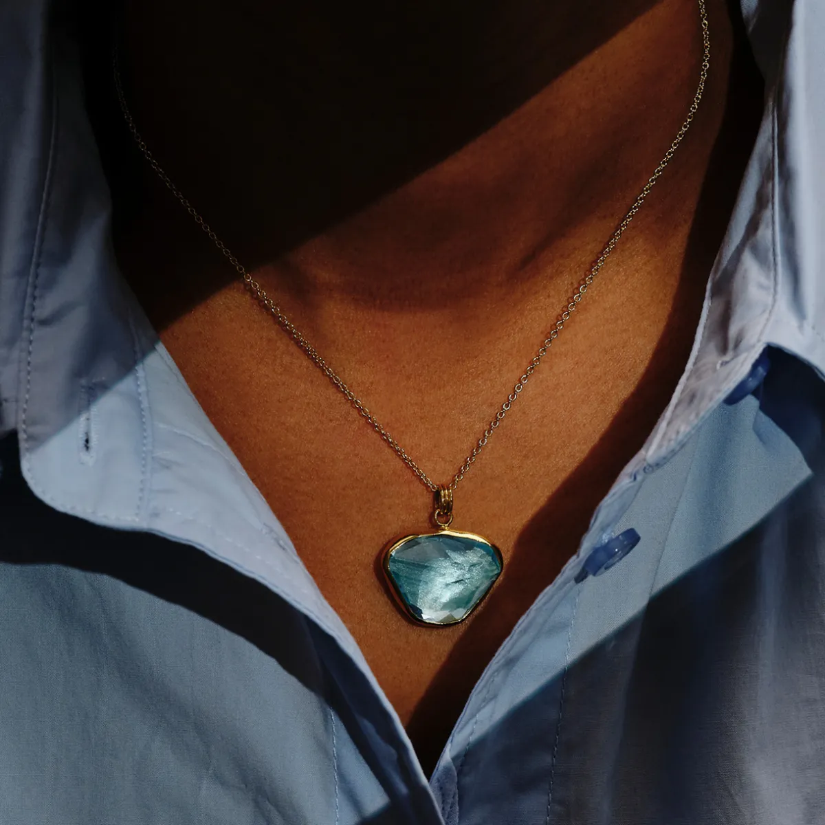 Tomfoolery Large Irregular Aquamarine Pendant Hot