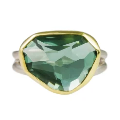 Tomfoolery Large Irregular Green Amethyst Double Band Ring Clearance