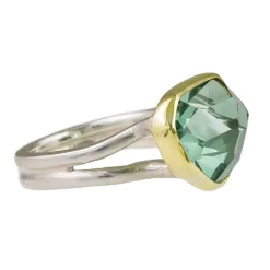 Tomfoolery Large Irregular Green Amethyst Double Band Ring Clearance
