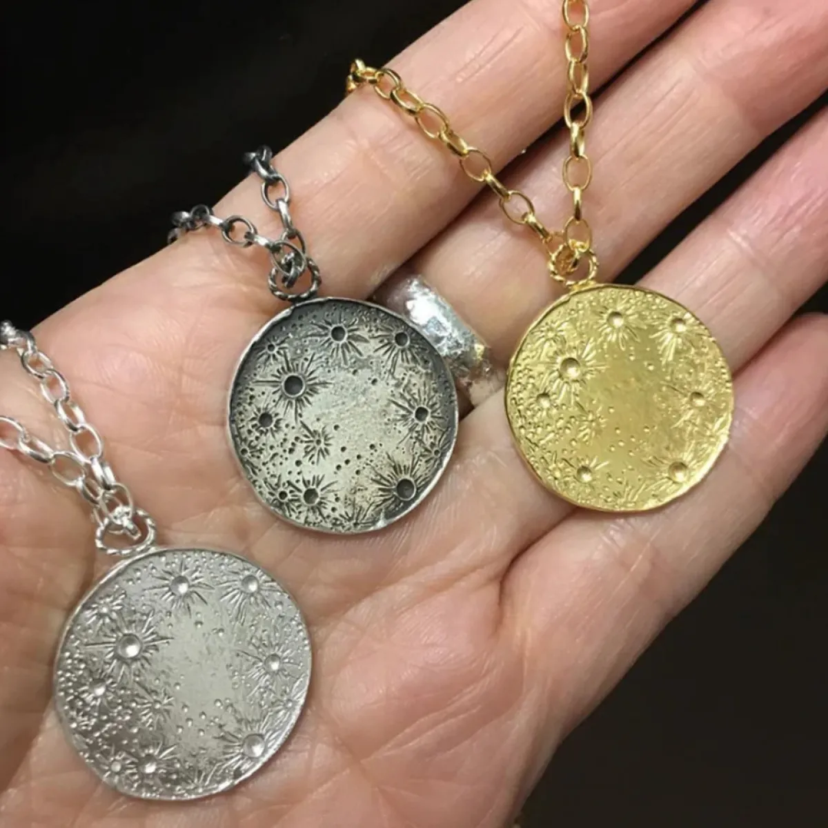 Tomfoolery Large Silver Sun & Moon Reversible Disc Pendant Best