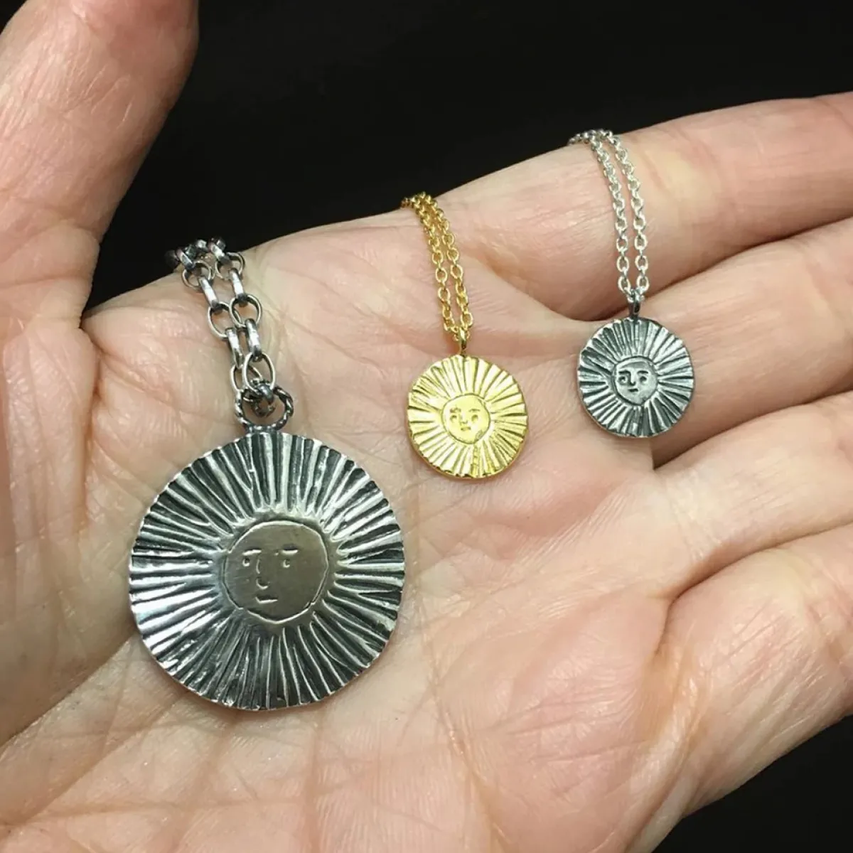 Tomfoolery Large Silver Sun & Moon Reversible Disc Pendant Best