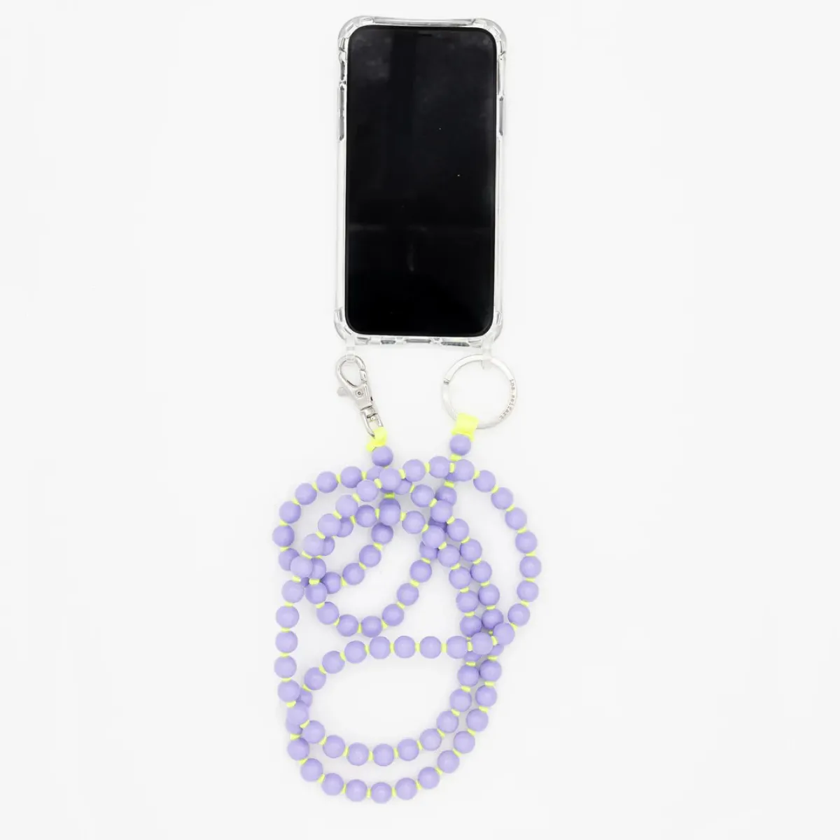 Tomfoolery Lilac & Neon Yellow Perlen Wooden Beaded iPhone Necklace & Keychain Fashion